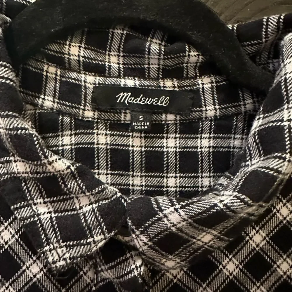 Madewell Black & White Glendale Plaid Flannel Daywalk Shirt Dress Size S